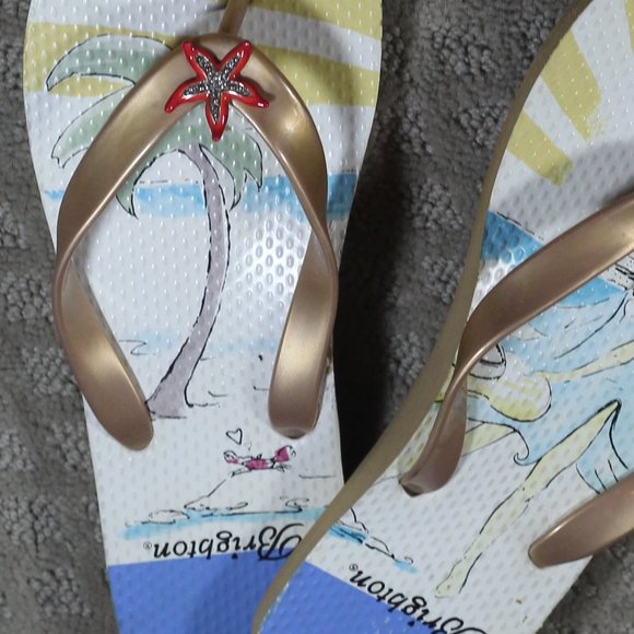 Brighton Size 7/8 Beach Scene Flip Flops with Starfish Accent - Picture 2 of 5